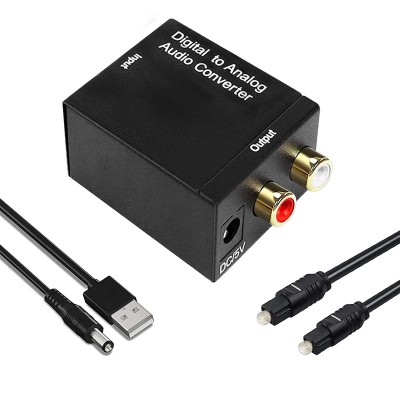 Digital till analog adapter, optisk SPDIF, Toslink-koaxial till R/L, med 3,5 mm utgång med glasfiberkabel för TV/PS4/Blue-Ray/DVD/TV-box