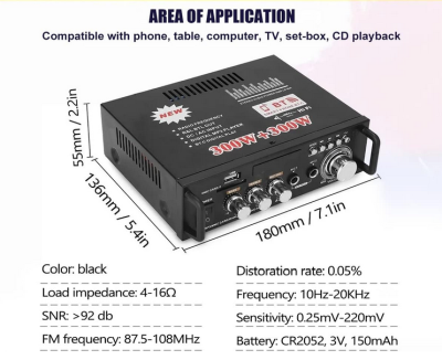 Miniförstärkare HiFi m. BT5.0, Stereoljud 12V,220V 600W 2-kanals LCD-skärm, FM-radio SD/USB-kortingång#3