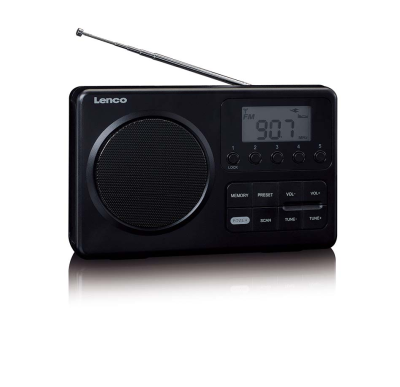 Kompakt bärbar FM-radio med LCD-skärm - Svart