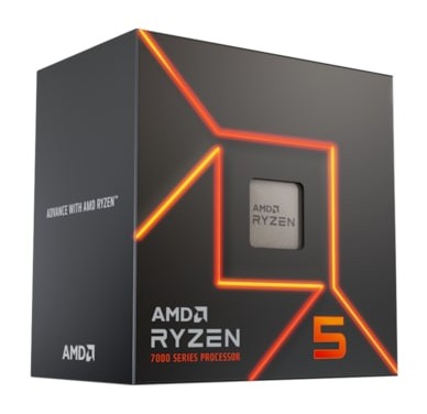 AMD Ryzen 5 7600 6-Core 12-Thread (65W), 3,8/5,1 GHz, 38 MB cache, Socket AM5, Radeon Graphics, boxad med Wraith Stealth-kylare