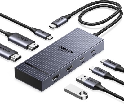 Revodok Pro Docka 2xHDMI 4K@60Hz stöd för 2 skrämar, 10 Gbps USB-C Hub Dual Display 2xUSB-A 3.2 & 1xUSB-C 3.2