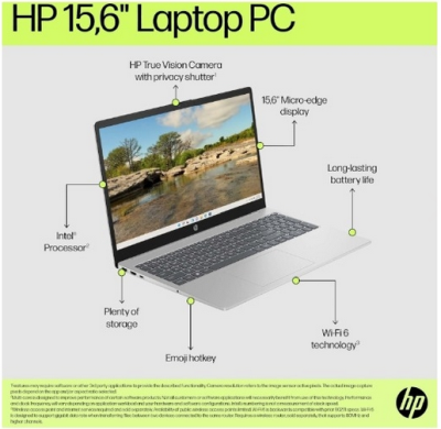 15,6" HP 15-fd0411no, TN HD, Intel i3 N305 3,8 Ghz, Win11S, 8 Gb, 128 Gb SSD NVMe, UHD Graphics, Wi-Fi 6, BT, Silver#3