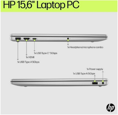 15,6" HP 15-fd0411no, TN HD, Intel i3 N305 3,8 Ghz, Win11S, 8 Gb, 128 Gb SSD NVMe, UHD Graphics, Wi-Fi 6, BT, Silver#6