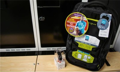 Ryggsäck Targus Work & Play Fitness Backpack 15.6" - Svart/Gul, inkl. aktivitetsarmband MyKronoz Zefit 4HR