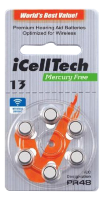 Batteri PR48 Hörselapp. iCellTech13 Zinc-Luft knappcellsbatteri 1,45V, 6-pack