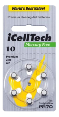 Batteri PR70 Hörselapp. iCellTech10 Zinc-Luft knappcellsbatteri, 1,45V, 6p-pack