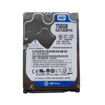 750 GB Western Digital Scorpio Blue, 5400 rpm, 8 MB cache, SATA2