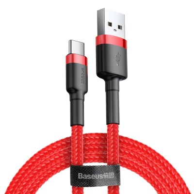 Baseus Cafule USB-A till USB-C Kabel, 3A, 1m - Röd