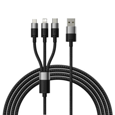 Baseus 3-i-1 USB-A till USB-C / Micro / Lightning Kabel, 1.2m - Svart