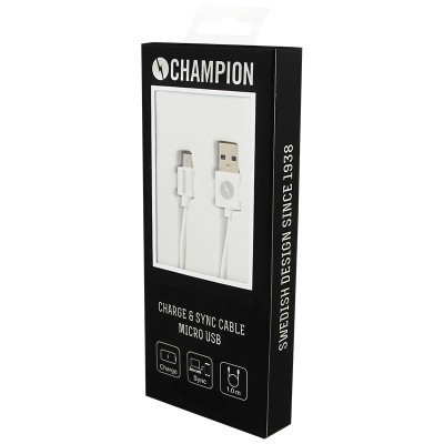 Champion Ladd&Synk kabel MicroUSB 1m Vit