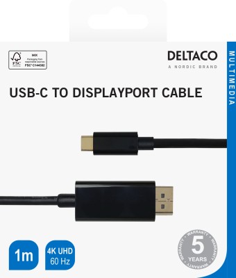 USB-C till DP Kabel 4K UHD, gold plated, 1m - Svart#3