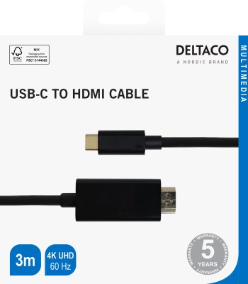 Deltaco USB-C - HDMI cable, 4K UHD, gold plated, 3m - Svart#3