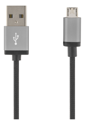 DELTACO USB-kabel,Tygklädd, Typ A ha -Typ Micro B, 1m, Svart