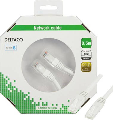 Nätverkskabel oskärmad Cat.6, RJ45, 0,5 meter - Vit