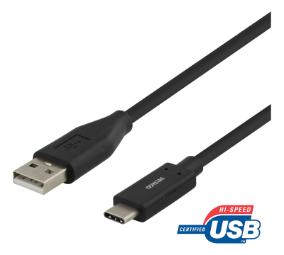 DELTACO USB-C till USB-A kabel, 2m, 3A, USB 2.0, svart