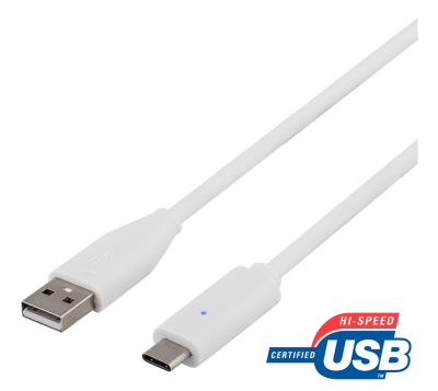 DELTACO USB 2.0 kabel, Typ C - Typ A ha, 2m, vit