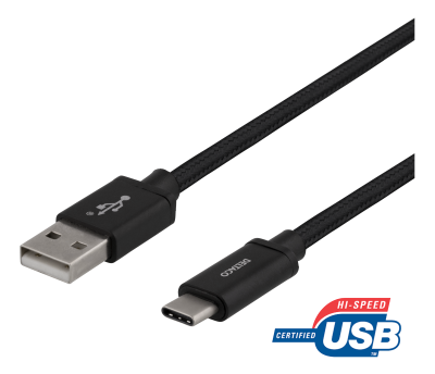 DELTACO USB-A till USB-C-kabel, 1m, USB 2.0