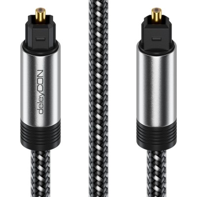 Optisk ljudkabel TosLink Hane, 2 m, grå deleyCON Metallkontakt och Nylonhölje - SPDIF Fiberoptisk Kabel#2