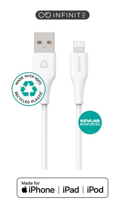 eSTUFF INFINITE USB-A to Lightning Cable MFI 2m White. Recycled