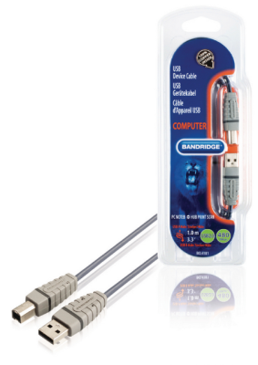Kabel USB-A - USB-B Hane 1m, Bandridge, Nickelplaterad Rund, Blå#1