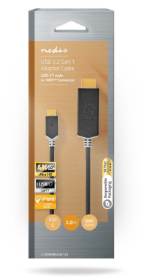 USB-C 3.2 Gen Hane till HDMI, 4K@60Hz, 1m Guldplaterad#3
