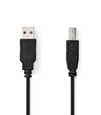 Kabel USB-A - USB-B Hane 2m, Nedis, Nickelplaterad Rund, Svart
