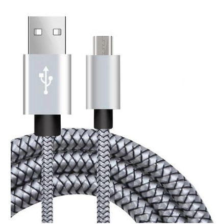 Micro-USB Data/Ladd kabel, flätad, platt, Silver 1 m