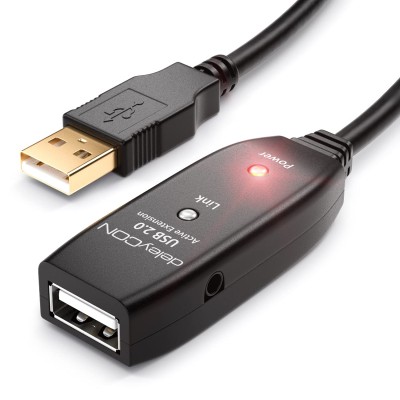Förlängningskabel USB 2.0 aktiv, 20 meter deleyCON