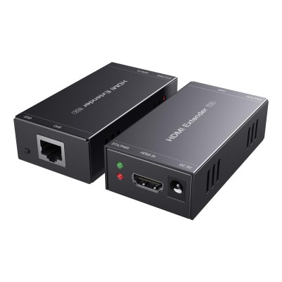 HDMI förlängare, punk till punktkonfiguration, 1080p, 120m, svart HDMI-förlängare 1080p@60Hz, 3D, över Nätverk Cat5/Cat6 Full HD okomprimerad sändning upp till 50m, EDID- och POC-funktion som stöds (Sändare och mottagare)