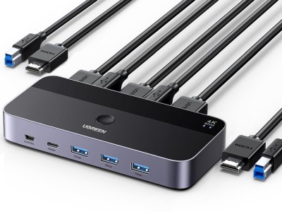 HDMI 2.0 KVM Switch 2 PC - 1 Skärm, 4K@60Hz USB 3.0 Switch 4 USB portar (3*USB 3.0+ USB C) Dela 1 bildskärm och Tangentbord, Mus, m.m.