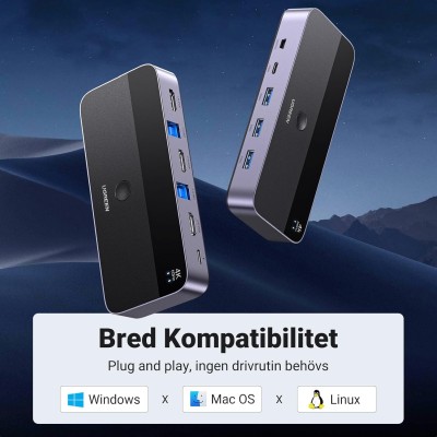 HDMI 2.0 KVM Switch 2 PC - 1 Skärm, 4K@60Hz USB 3.0 Switch 4 USB portar (3*USB 3.0+ USB C) Dela 1 bildskärm och Tangentbord, Mus, m.m.#6