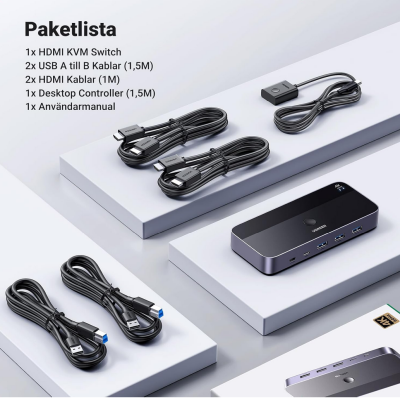 HDMI 2.0 KVM Switch 2 PC - 1 Skärm, 4K@60Hz USB 3.0 Switch 4 USB portar (3*USB 3.0+ USB C) Dela 1 bildskärm och Tangentbord, Mus, m.m.#7