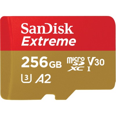 SanDisk Extreme 256 GB Minneskort, Micro-SDXC UHS-I, 4K UHD och Full HD Video Klass 30