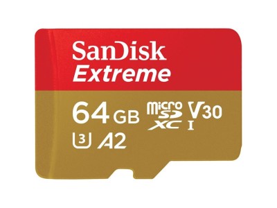 SanDisk Extreme 64 GB Minneskort, Micro-SDXC UHS-I, 4K UHD och Full HD Video, Klass 10, SD-adapter ingår