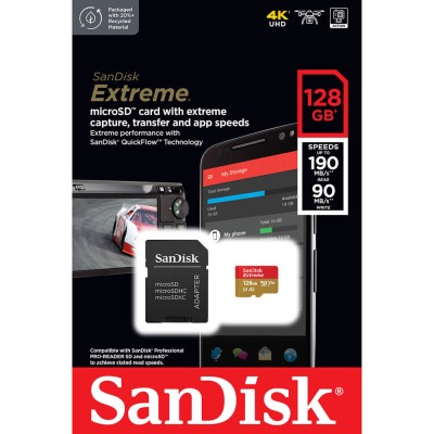 Micro Secure Digital SDXC 128 GB Sandisk Extreme, 190/90 MB/sek, Class 10, UHS-I V30, U3, A2, inkl. SD-adapter#3