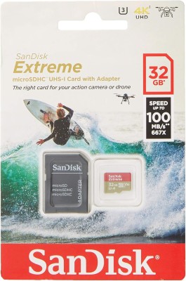 SanDisk Extreme 32 GB microSDhC Memory Card for Action Cameras and Drones with A1 App Performance up to 100 MB/s, Class 10, U3, V30