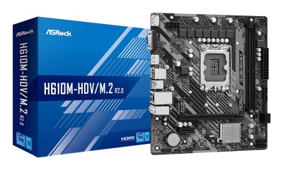 Asrock H610M-HDV/M.2 R2.0, Intel LGA1700, PCI Express, MicroATX, 2xDDR4, M.2 + SATA3, VGA/HDMI/DP, USB 3.2, GigaLAN#1