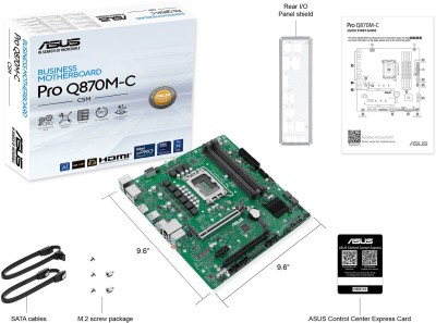 Asus PRO Q870M-C-CSM, Intel LGA1851, MicroATX, 2xPCI Express, 4xDDR5, 2xM.2 + SATA3 RAID, HDMI/2xDP, USB-C, GigaLAN#3