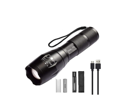 Ficklampa Kraftfull 3000 lumen LED T6/L2 ultraljus m. 5 lägen & zoomfunkter Inkl. uppladdningsbart batteri 18650 & USB-laddare