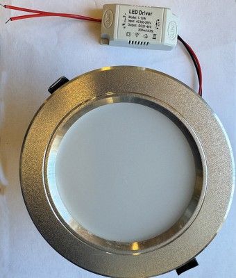 12W LED 145mm 4" LED Silver Lampa Downlight Spotlight, inkl. Driver 7-12W DC21-48V 300mA Varm Vitt Ljus