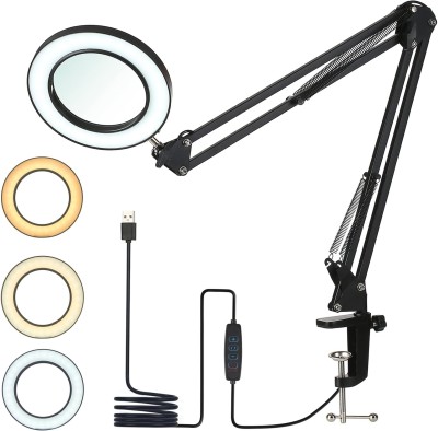 Förstoringslampa med metallklämma och svängarm, 8x förstoring - Svart