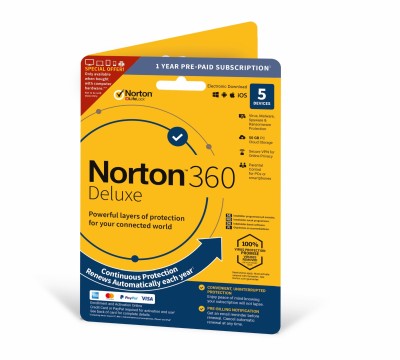 Symantec Norton Security 360 Deluxe 5 Pc, 1 År Abb. 50 GB Cloud storage