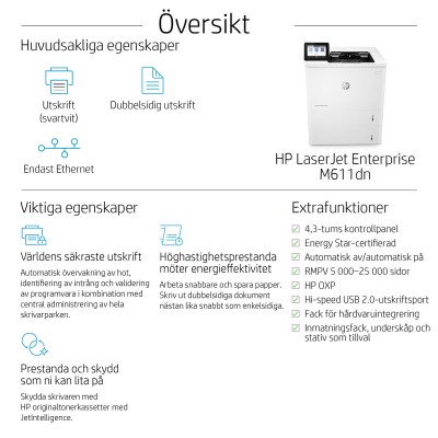 HP LaserJet Enterprise M611dn, 1200 dpi, 65 ppm ISO, duplex, AirPrint, USB/LAN#5