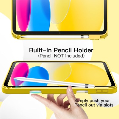 Fodral iPad 11:e/10:e Generationen (2025/2022) m. Pennhållare, Automatisk uppvakning/sömn-funktion, Magnetiskt Fodral - Gul#3
