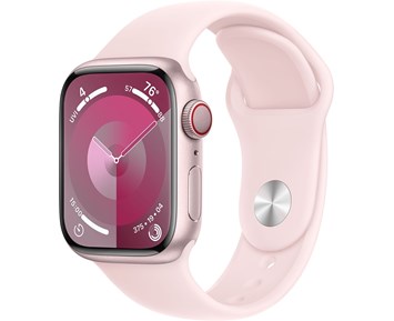 Apple Watch 9 GPS, 45mm Rosa Aluminiumboett med Ljusrosa Sportband - M/L