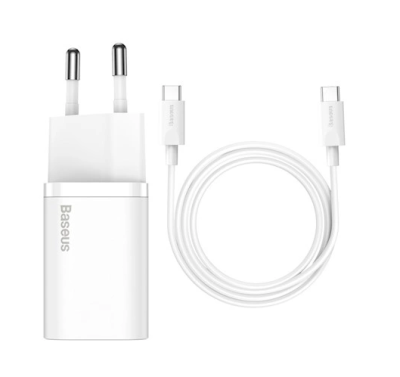 Baseus Laddare Super PD 25W 1x USB-C + Kabel USB-C till USB-C - Vit