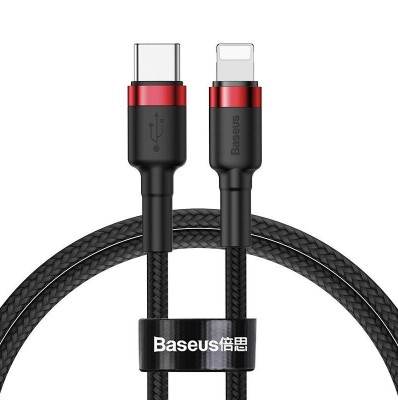 Baseus Laddare USB-C till Lightning, 18W, 1m - Röd/Svart