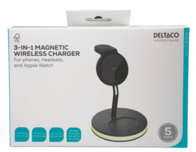 Deltaco 3-i-1 Magnetisk Trådlös Laddare, Telefon/tws/klocka, Led-ljus - Laddare#3