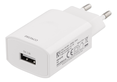 Deltaco Väggladdare 100-240V, 5V 2,4A
