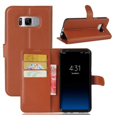 Plånboksfodral i lycheeläder för Samsung Galaxy S8 - brun
